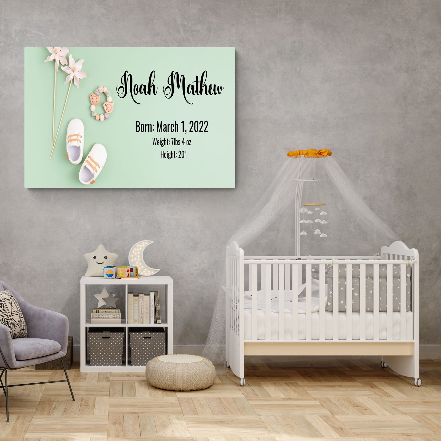 Noah Birth Record Personalized Wall Art Canvas