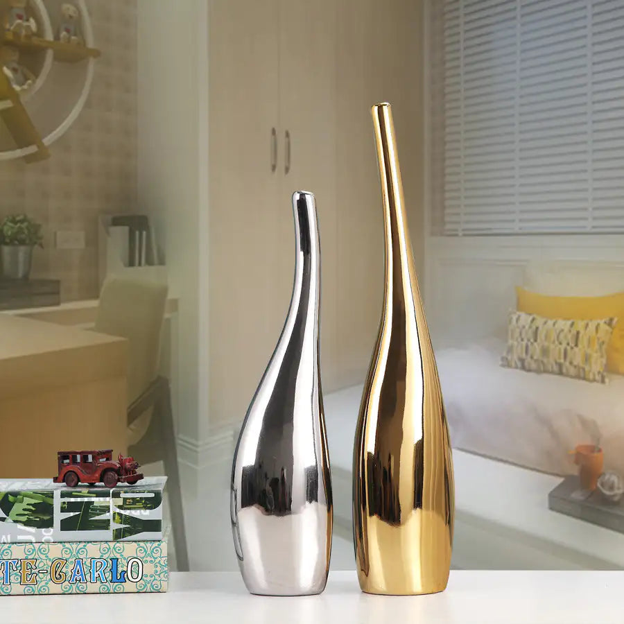 Nordic Gold Plated Ceramic Vase Home Decor