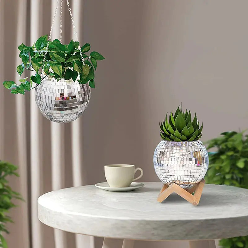 Disco ball hanging flower vase decor