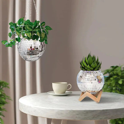 Disco ball hanging flower vase decor