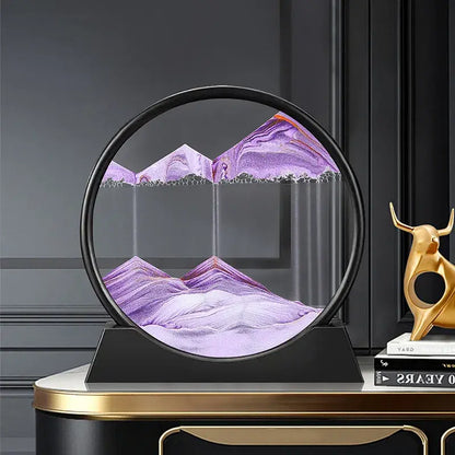Round 3D moving sand art decor for desk